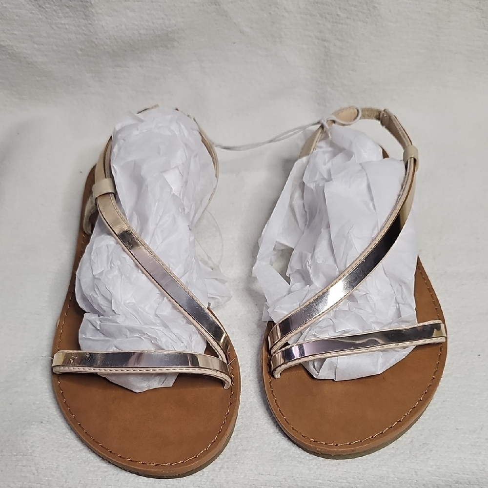 Charlotte Russe Tan and Gold Strappy Sandals